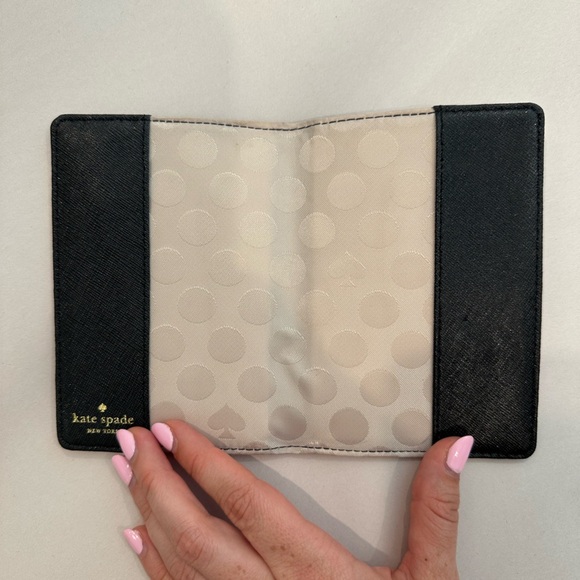 Kate Spade Cedar Street Passport Holder Card Wallet Black Leather Polka Dot - Picture 11 of 13